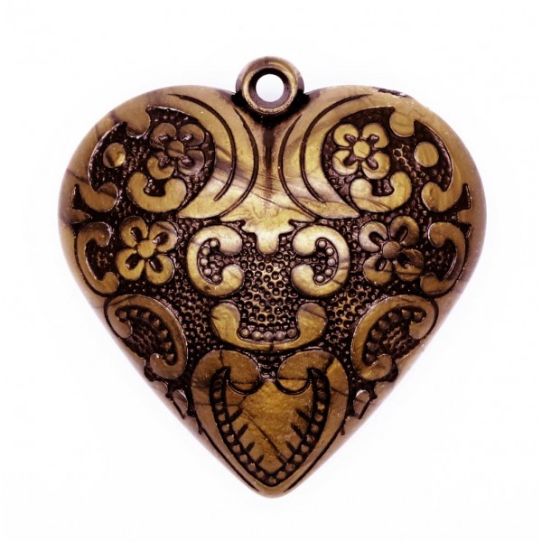 1x bronzefarben Herz Anhänger 51x54x19mm Schmuckanhänger- Schmuckzubehör - Leisure-Beads DIY