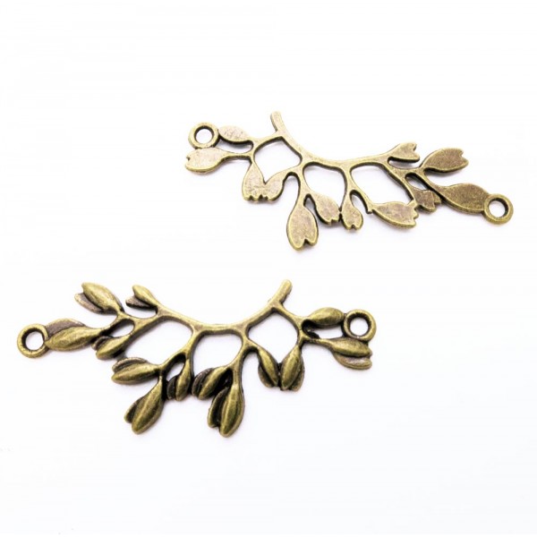 1x Kettenverbinder 38x16x2mm bronzefarben Zweig mit Blättern Kettenverteiler - Schmuckzubehör - Leisure-Beads DIY