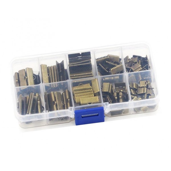160 bronzefarbene Bandklemmen 6-25mm in verschiedenen Größen Sortiment in Box - Schmuckzubehör Set - Leisure-Beads DIY