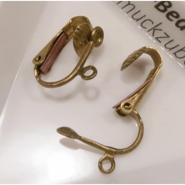 2x antikgoldfarben Ohrclips 12x15,6mm messingfarben - Schmuckzubehör zum Ohrclips selbermachen - Leisure-Beads DIY