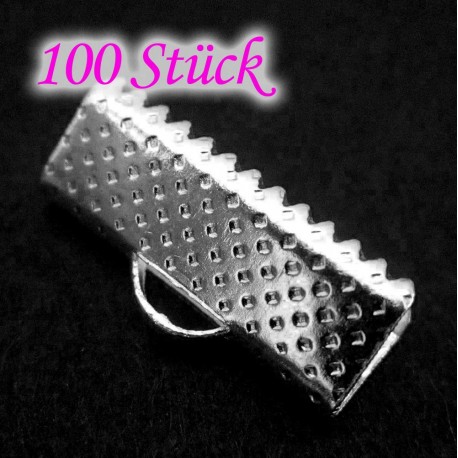 Leisure-Beads - 100x silberfarbene Bandklemme 16mm silberfarbene Bandverbinder - Schmuckzubehör