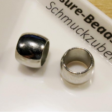 Leisure-Beads - 1x Edelstahl Perle 10x7mm innen 6,5mm Großlochperle Olive in silberfarben - Schmuckzubehör