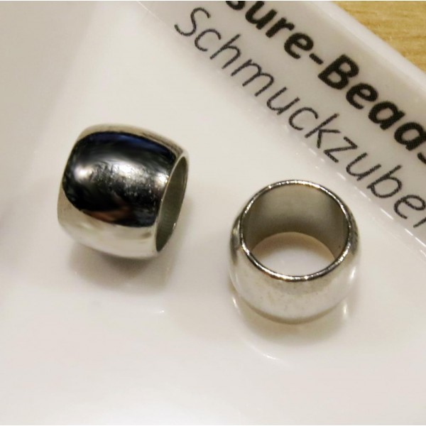 1x Edelstahl Perle 10x7mm innen 6,5mm Großlochperle Olive in silberfarben - Schmuckzubehör - Leisure-Beads DIY