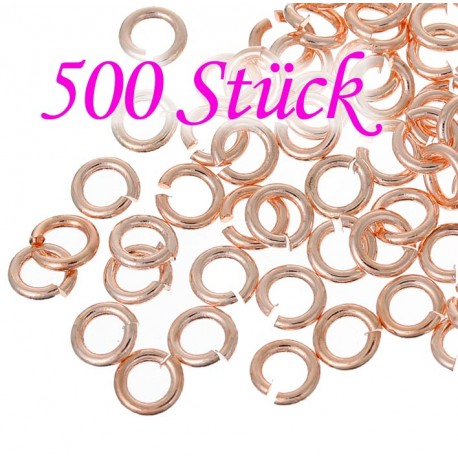 Leisure-Beads - 500x rosegoldfarben Biegering 4mm x 0,8mm rund - Schmuckzubehör Biegering