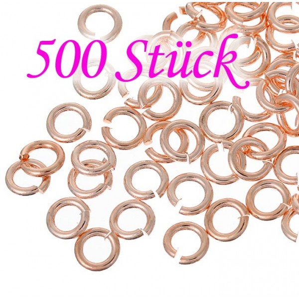 500x rosegoldfarben Biegering 4mm x 0,8mm rund - Schmuckzubehör Biegering - Leisure-Beads DIY