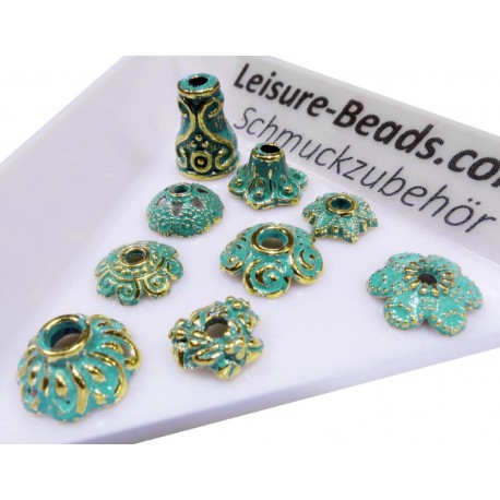 Leisure-Beads - 50x türkis goldfarben Perlenkappen 4-10mm vintage Perlen Kappen - Schmuckzubehör
