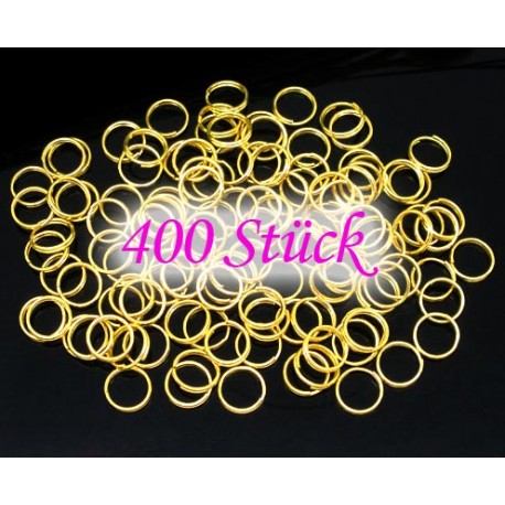 Leisure-Beads - 400 goldfarbene Spaltringe 8mm rund Doppelringe - Schmuckzubehör Spaltring