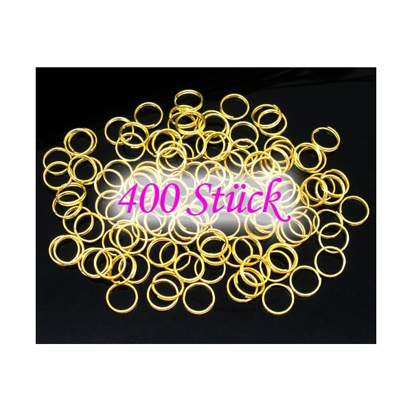 400 goldfarbene Spaltringe 8mm rund Doppelringe - Schmuckzubehör Spaltring - Leisure-Beads DIY