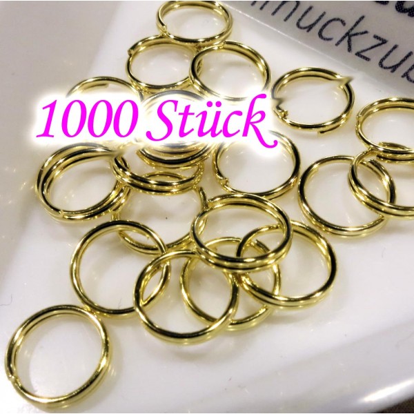 1000 goldfarbene Spaltringe 7mm rund goldfarben Doppelringe - Schmuckzubehör Spaltring - Leisure-Beads DIY