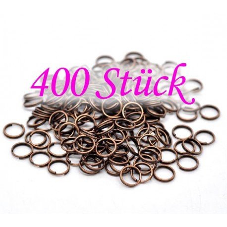 Leisure-Beads - 400 kupferfarben Spaltring 8mm x 1,4mm rund kupferfarben Doppelring Schlüsselring - Schmuckzubehör