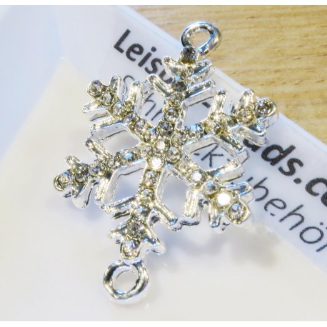 Leisure-Beads - 1x hellsilberfarben Strass Schneeflocken Kettenverbinder 33x21,5mm Zwischenstück mit 2 Ösen - Schmuckzubehör