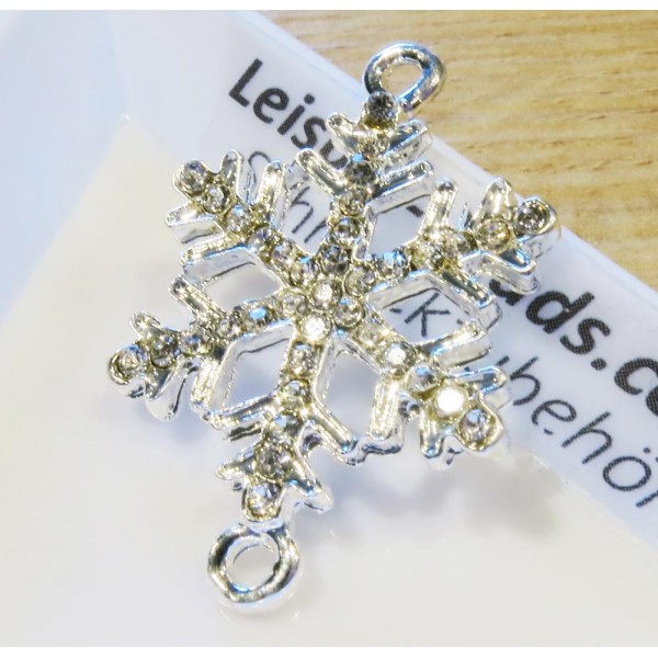 1x hellsilberfarben Strass Schneeflocken Kettenverbinder 33x21,5mm Zwischenstück mit 2 Ösen - Schmuckzubehör - Leisure-Beads DIY