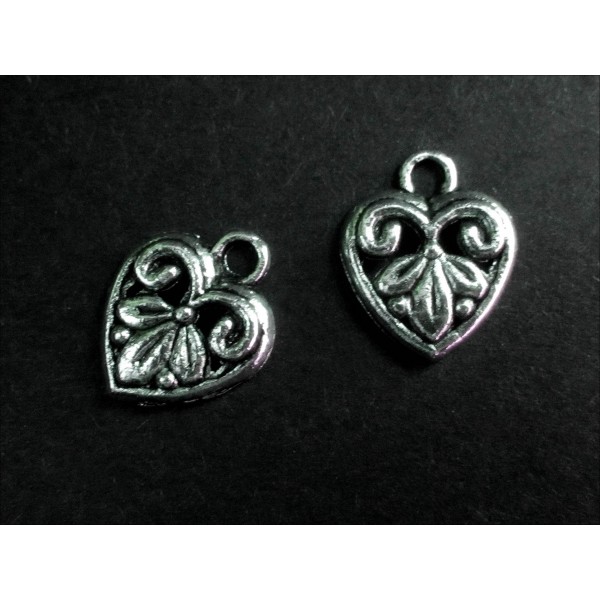 2x silberfarben Herz Anhänger 12x15mm Schmuckanhänger - Schmuckzubehör - Leisure-Beads DIY