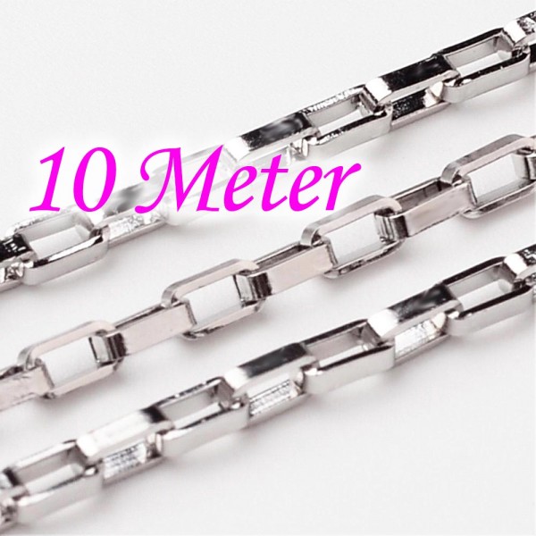 10m Edelstahl Kastenkette 4x2mm silberfarbene Schmuckkette Gliederkette - Schmuckzubehör - Leisure-Beads DIY