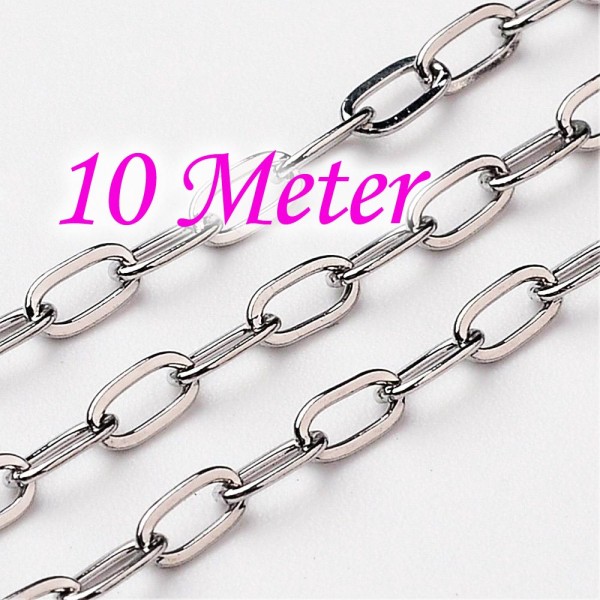 10m Edelstahl Kette 4x2mm silberfarbene Schmuckkette ovale Gliederkette - Schmuckzubehör - Leisure-Beads DIY