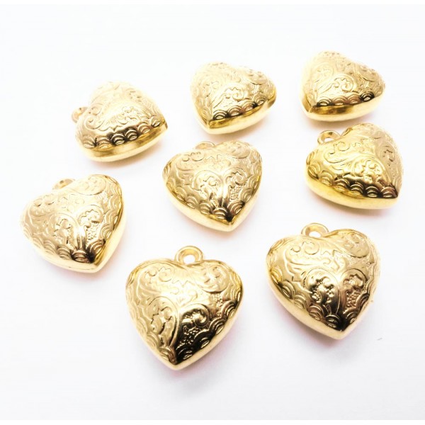 1x goldfarben Herz Acryl Anhänger 20x20x10mm hellgoldfarben Schmuckanhänger - Schmuckzubehör - Leisure-Beads DIY