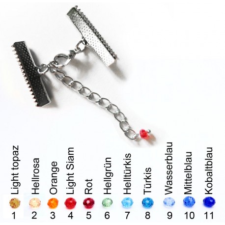 Leisure-Beads - 1x 20mm Bandklemme silberfarbener Verschluss mit Karabiner und Kette - Schmuckzubehör