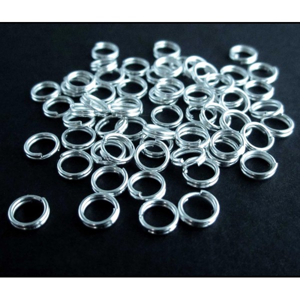 50x hellsilberfarbener Spaltring 5mm rund Binderinge - Schmuckzubehör Spaltring