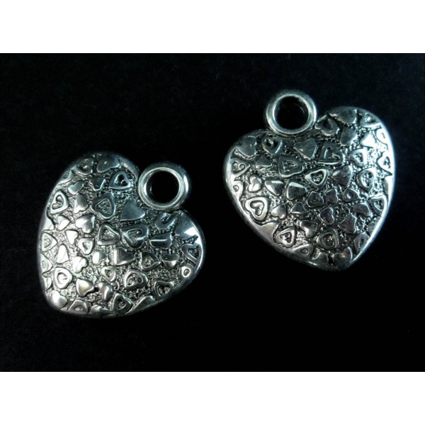 2x silberfarben Herz Anhänger 18x19mm Schmuckanhänger - Schmuckzubehör - Leisure-Beads DIY