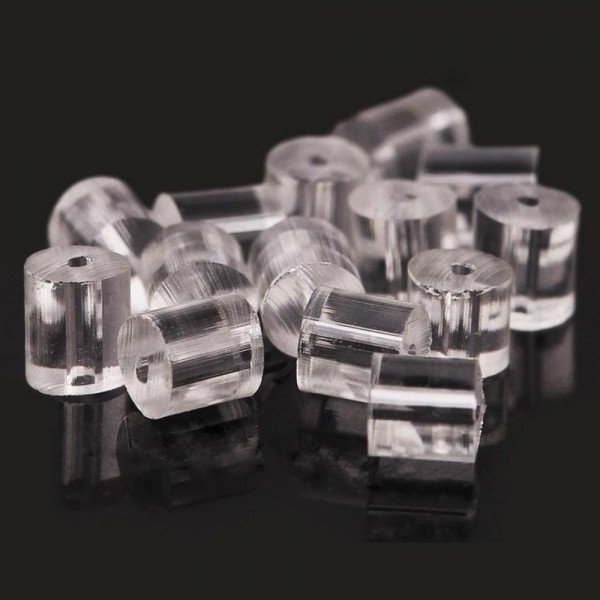 50 Stück Ohrstopper 3x3mm hochtransparente aus Silikon in Box - Schmuckzubehör zum Ohrringe selbermachen - Leisure-Beads DIY