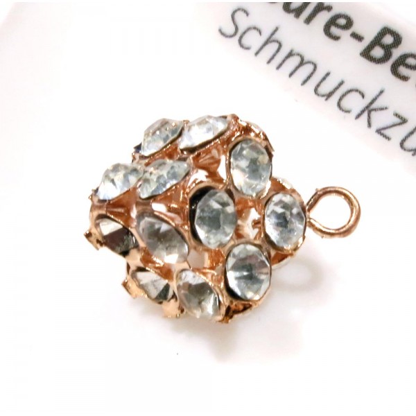 1x rosegoldfarben Würfel 12x12mm mit Strass Schmuckanhänger - Schmuckzubehör - Leisure-Beads DIY