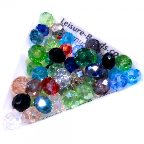 50 St. 8x6mm Glasperlen mit Glanz im buntenPerlenmix - buntes Schmuckzubehör - Leisure-Beads DIY