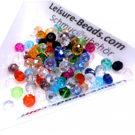 Leisure-Beads - 50x 4x3mm Glasperlen mit Glanz im bunten Perlenmix - buntes Schmuckzubehör