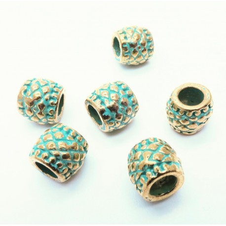 Leisure-Beads - 2x türkis goldfarben Metallperle 8x7mm Loch 5mm Großlochperle Tube - Schmuckzubehör