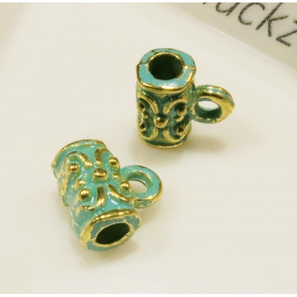 2x türkis goldfarbene Kettenverbinder 8x4mm Innen 1,5mm Tube Lederband Kettenverteiler - Schmuckzubehör - Leisure-Beads DIY