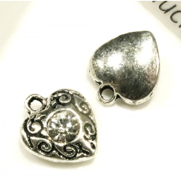 1x Herz Strass Anhänger 12x10mm silberfarben Herz Anhänger Herz Schmuckanhänger - Schmuckzubehör - Leisure-Beads DIY