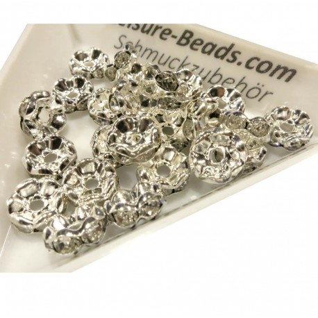Leisure-Beads - 25x hellsilberfarben Strass Rondelle 8mm runde Strassrondelle - Schmuckzubehör Rondell