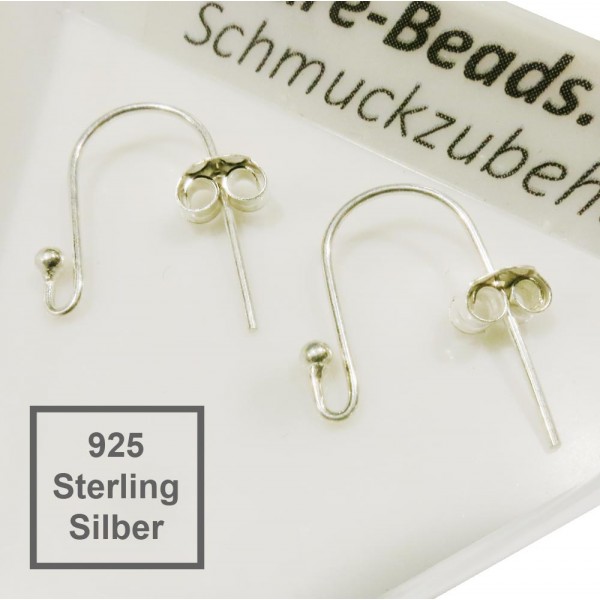 2x 925er Sterling Silber Ohrhaken 17x11mm mit 925er Stoppern - Schmuckzubehör - Leisure-Beads DIY