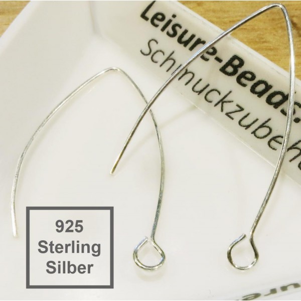 2x 925 Sterling Silber Ohrhaken 33mm 925er Ohrfedern - Schmuckzubehör - Leisure-Beads DIY