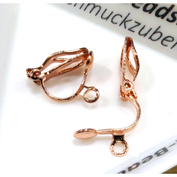 2x rosegoldfarben Ohrclips 13x11mm Ohrringe ohne Löcher - Schmuckzubehör Ohrclips basteln - Leisure-Beads DIY