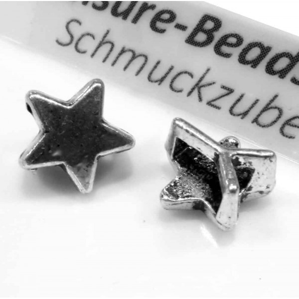 1x silberfarben Stern Schiebeperle 10x6mm Innen 6x2mm silberfarben Perle - Schmuckzubehör Schiebeperle - Leisure-Beads DIY