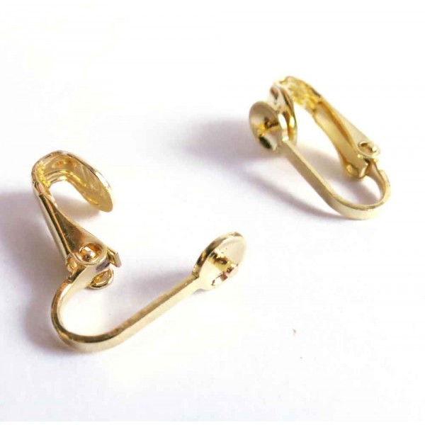 2x goldfarben Ohrclips 17x9mm zum Bekleben für gebohrte Perlen - Schmuckzubehör zum Ohrclips selbermachen - Leisure-Beads DIY