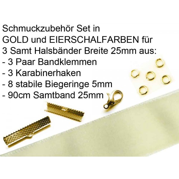 Schmuckzubehör Set in eierschalfarben für 25mm Halsband aus Samtband - Schmuckzubehör Set - Leisure-Beads DIY