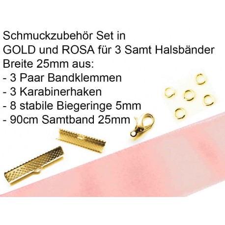 Leisure-Beads - Schmuckzubehör Set in rosa für 25mm Halsband aus Samtband - Schmuckzubehör Set
