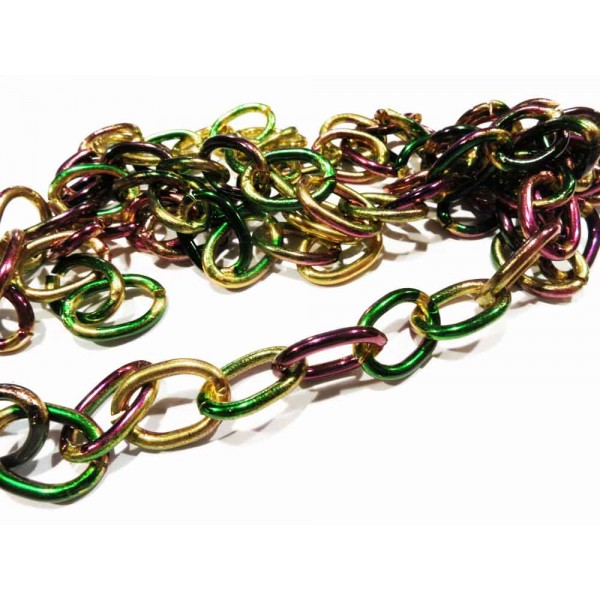  100cm violett-grün-gelbe Kette aus Aluminium 16x12mm Gliederkette - Schmuckzubehör Gliederkette - Leisure-Beads DIY