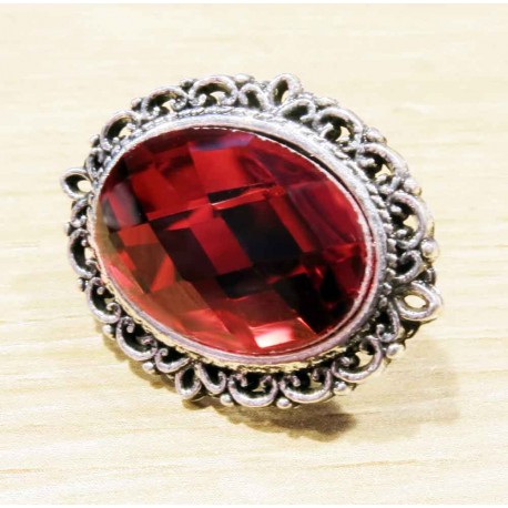 Leisure-Beads - 1x rote faccettierte Glas Schiebeperle 26x21mm silberfarben rote Großlochperle oval - Schmuckzubehör Schiebeperle