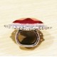 1x rote faccettierte Glas Schiebeperle 26x21mm silber rote Großlochperle oval - Schmuckzubehör Schiebeperle