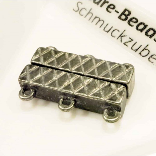 1x 3-Strang Magnetverschluss 21x14x6mm gunmetal - Schmuckzubehör - Leisure-Beads DIY