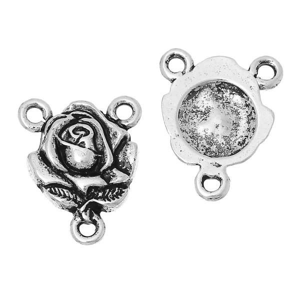 2x silberfarbene Kettenverbinder Rose 19x15mm y-Verteiler, Chandelierverteiler silberfarben Collierverteiler Kettenverteiler - S - Leisure-Beads DIY