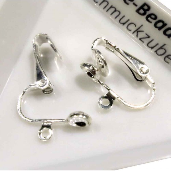 2x hellsilberfarben Ohrclips 16x8mm konkave Klemme - Schmuckzubehör zum Ohrclips selbermachen - Leisure-Beads DIY