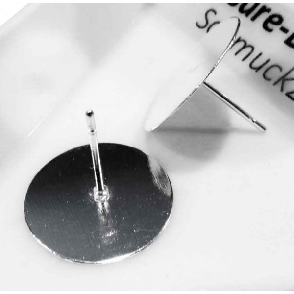 10x hellsilberfarben Ohrstecker 15mm zum Bekleben Studs mit Stopper - Schmuckzubehör Ohrringe - Leisure-Beads DIY