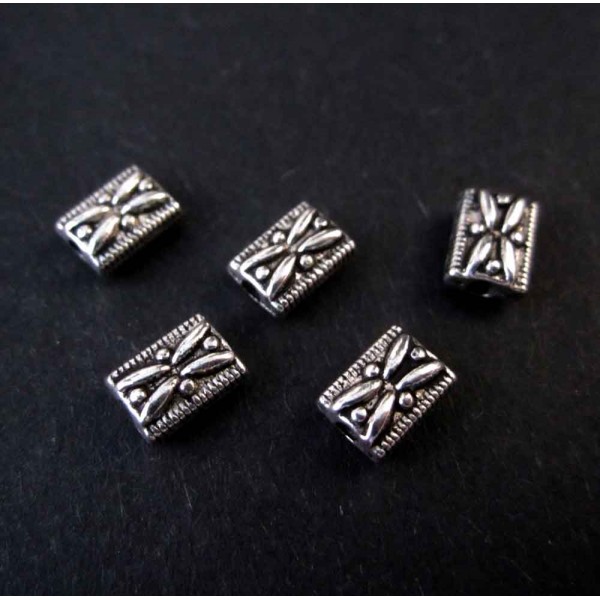 2x rechteckige Metallperle 7x5x3,5mm silberfarben Spacer - Schmuckzubehör Metallperlen - Leisure-Beads DIY
