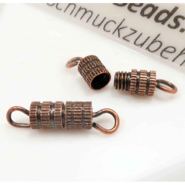 1x kupferfarben Drehverschluss 14x4mm Schraubverschluss halbgeriffelt - Schmuckzubehör Schmuckverschluss - Leisure-Beads DIY