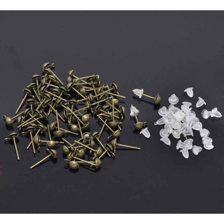 Leisure-Beads - 20x bronzefarben Ohrstecker mit Öse 14x7mm und Stopper - Schmuckzubehör Ohrringe