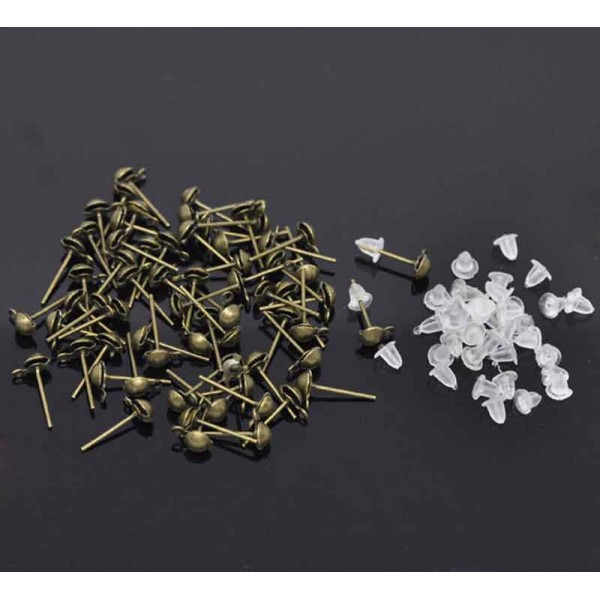 20x bronzefarben Ohrstecker mit Öse 14x7mm und Stopper - Schmuckzubehör Ohrringe - Leisure-Beads DIY