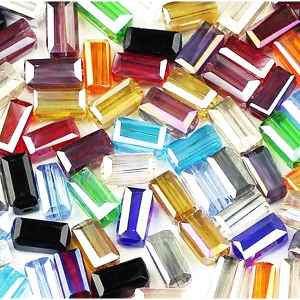 50x bunte 8x4mm Glas Würfelperlen mit geschliffener Kante bunter Perlenmix mit Glanz Cube Perlen - Schmuckzubehör - Leisure-Beads DIY